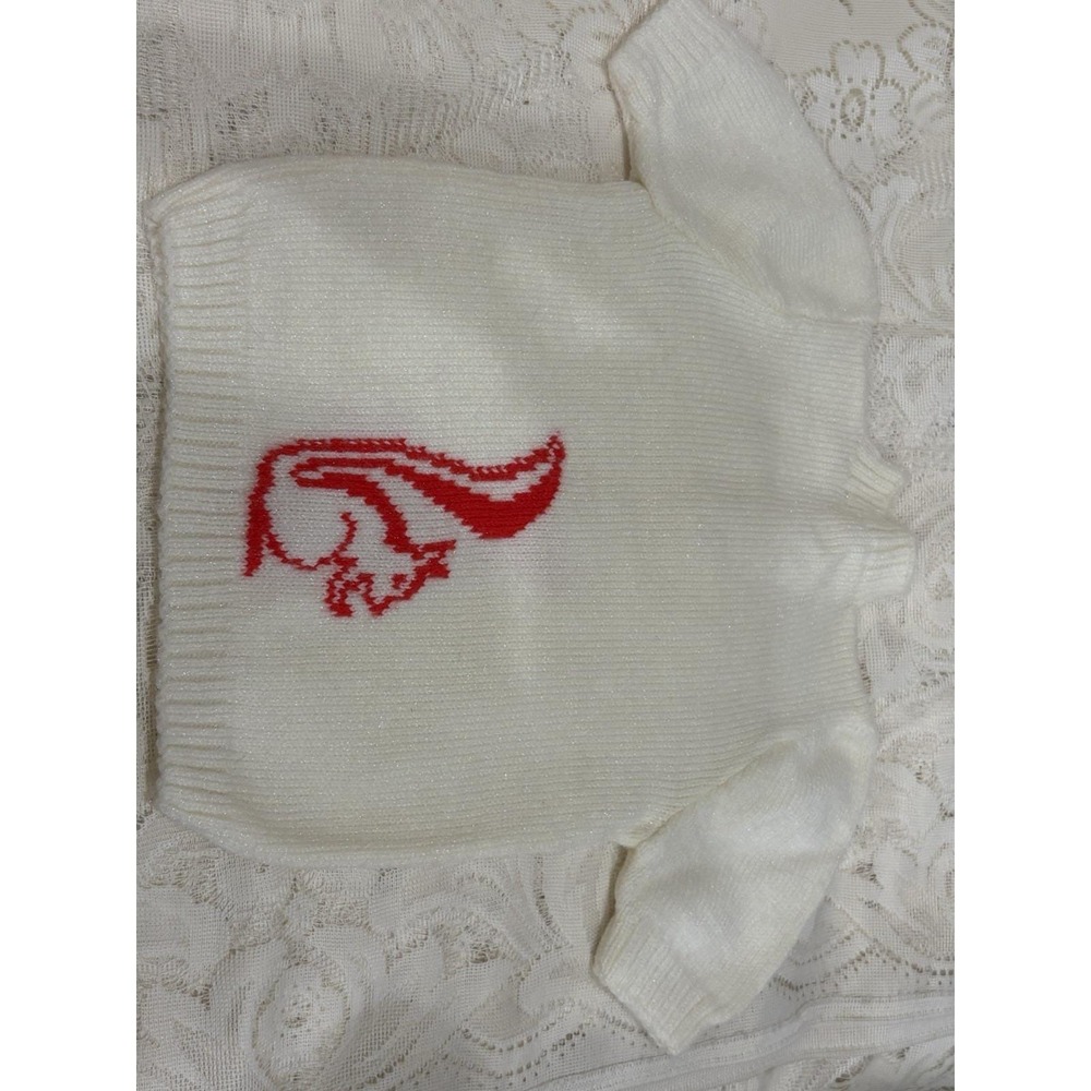 Vintage White Knit Toddler Sweater with Red Squirrel Design